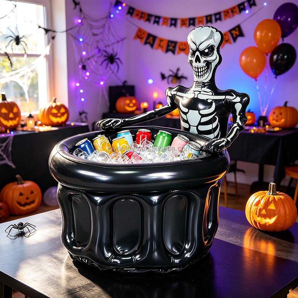 JOYEE PVC Inflatable Skeleton Cooler Blow up Halloween Ice Tub Inflatable Drink Holder for Halloween Party