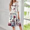 Women's Casual Fashion Round Neck Three Quarter Sleeve Print Midi Dress