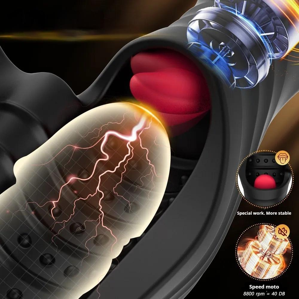 Male Glan Massager Penis Trainer Tongue Licking Vibrator Delay Stamina Trainer Oral Climax Masturbation Sex Toys for Men