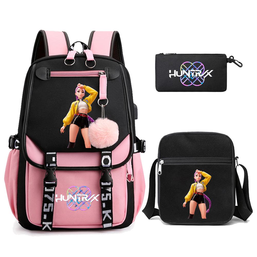 3Pcs/set Anime Kpop Demon Hunters Printed Backpack with Shoulder Bag Pencil Case for Teenager Girl Boy Bookbag Large Capacity Travel Bag Kid Gift
