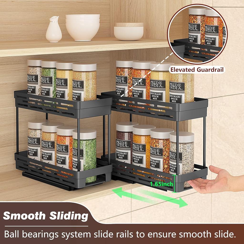 2 Tiers Cabinet Organizer Pull-out Plastic Storage Rack Seasoning Spcie Jar Storage Holder Home Kitchen Storage Organization