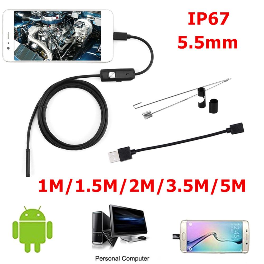 5.5mm/7mm Endoscope Camera HD USB Endoscope With 6 LED 1/1.5/2/3.5/5M Soft Cable Waterproof Inspection Borescope for Android PC