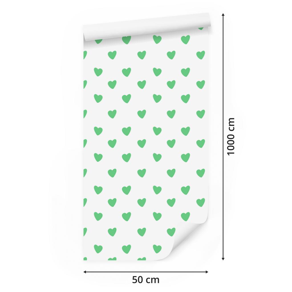 Heart Wallpaper White, Mint and Green 50x1000