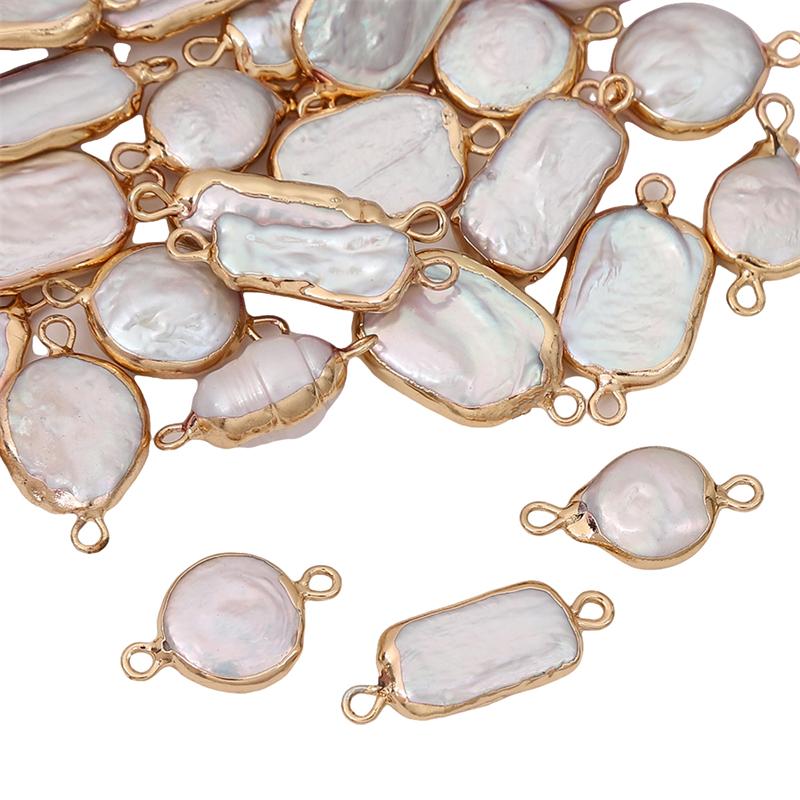 Natural Freshwater Pearls Irregular Gold Edging Double Hanging Pendants For DIY Necklace Bracelet Earrings Jewelry Making