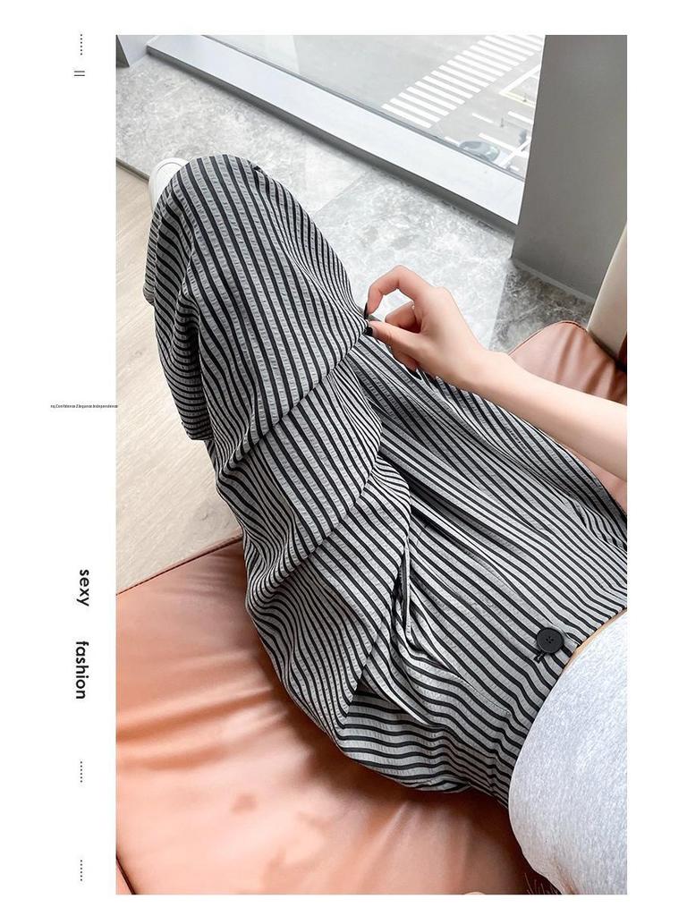2026 Spring/Autumn Women's High-Waisted Slimming Striped Wide-Leg Floor-Length Pants