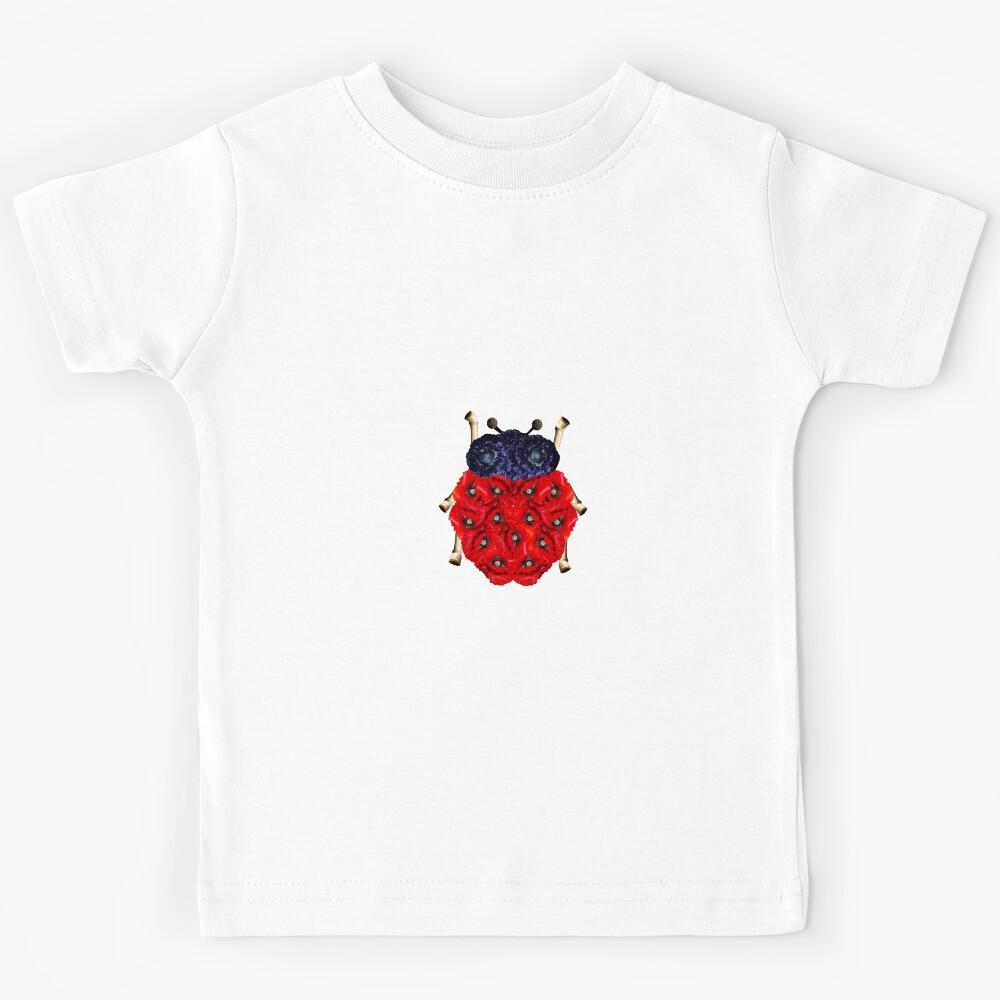Red Poppy Floral Ladybug Kids T-Shirt 120