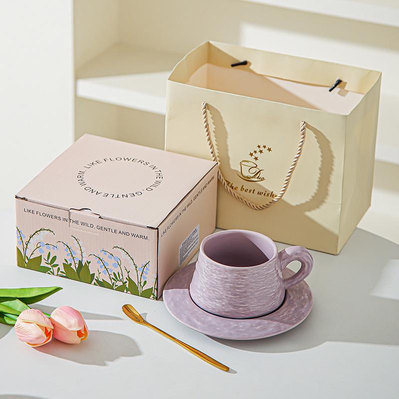 High end Stone patterned Ceramic Coffee Cups and Saucers for Office High Value Light Luxury Coffee Cups for Couples Breakfast Cup Souvenirs