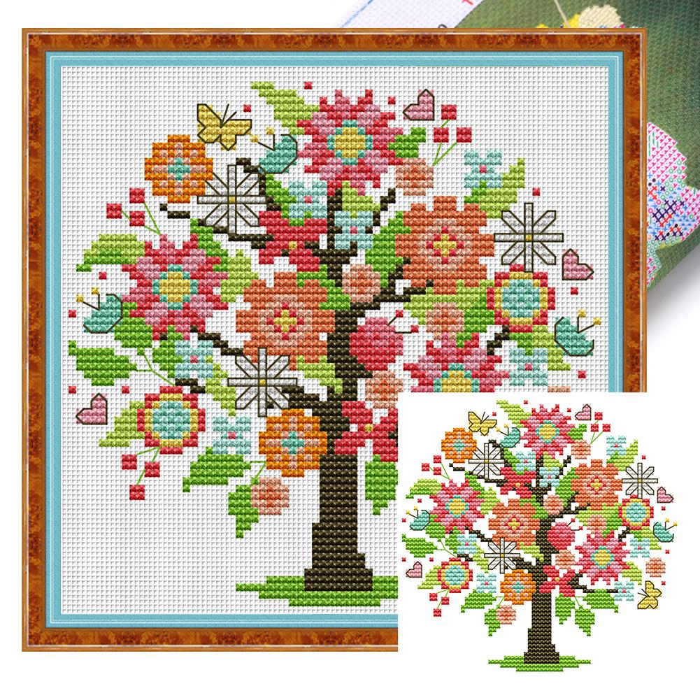 Partial Embroidery Eco-cotton Thread 14CT Printed Tree Cross Stitch Kit