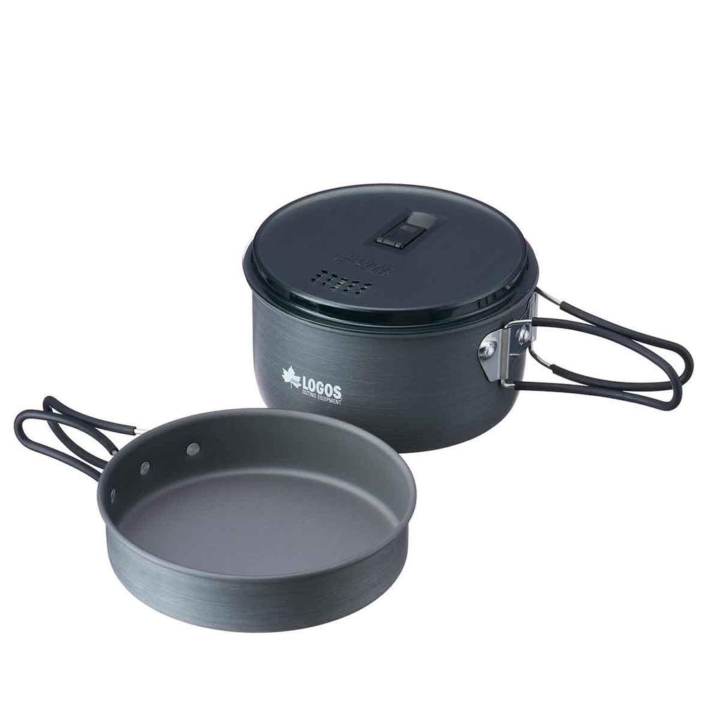 LOGOS LOGOS Drainer Cookware Set 81210211 Gray [Pot] (Approx.) Diameter 16.5cm x Height 8.2cm / Total Length 25cm Camping Hard Anodized