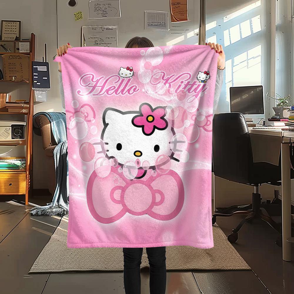 1PC Hello Kitty Cute Print Flannel Blanket, High quality All Seasons, Home Decor, Warmth and Comfort, Perfect for Christmas Gifts