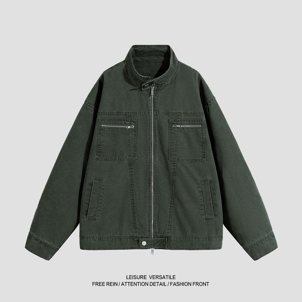 Pure Cotton Jacket for Men's New Work Jacket American-style Washing and Old Standing Collar Men's Spring and Autumn Clothing