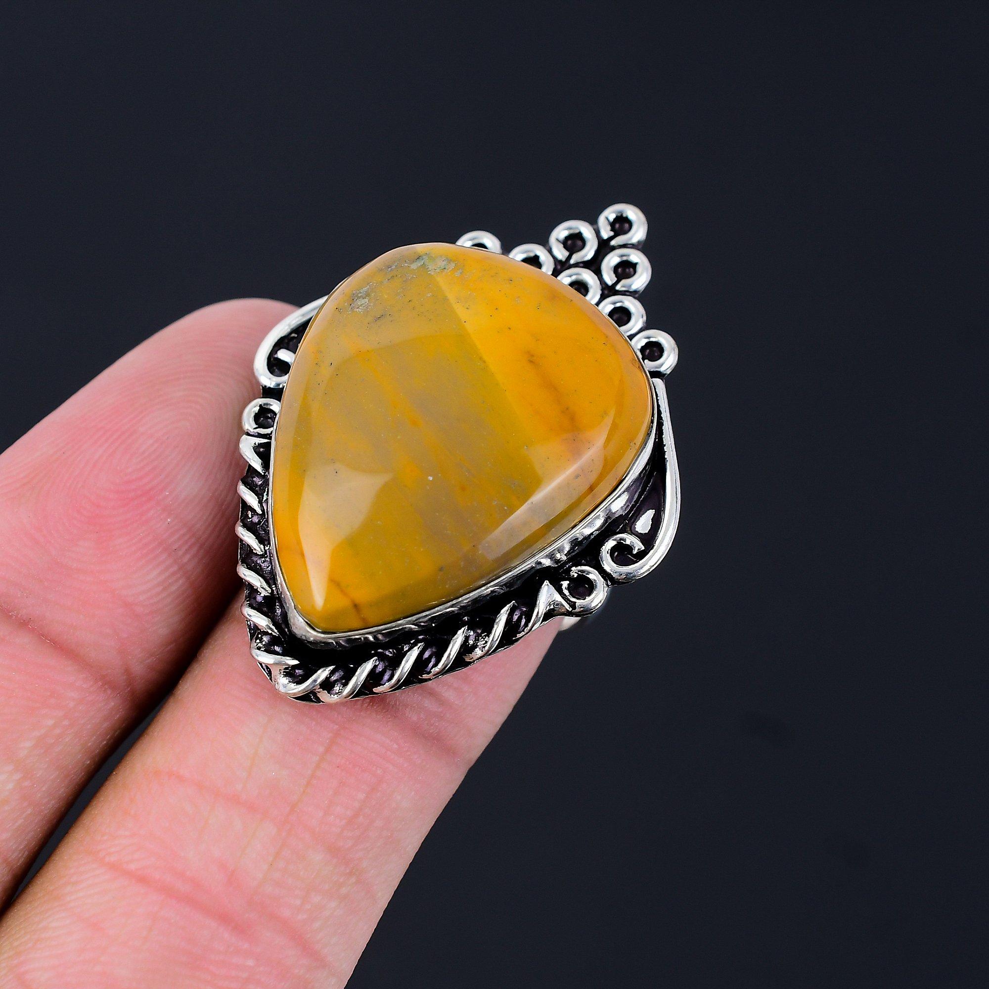 Halloween Deal Pear Mookaite Stone Wedding Promise Ring 925 Sterling Silver US 8 8