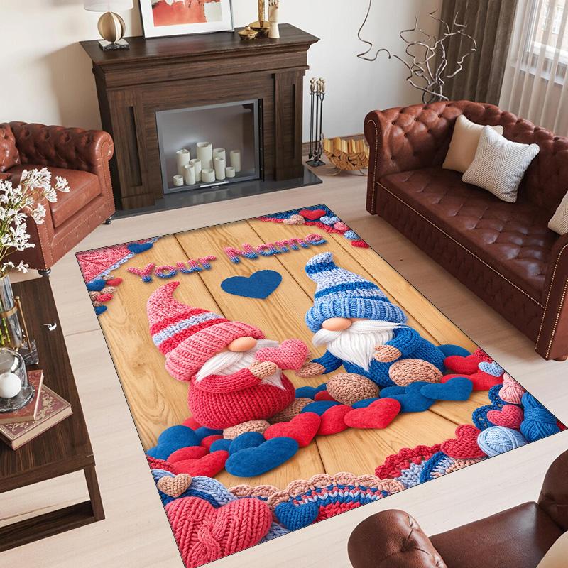 Gnome Theme Crystal Velvet Rug Personalized Custom Name Text Soft Floor Mat Home Decor