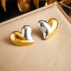 Gold and Silver Two-tone Puffy Heart Stud Earrings