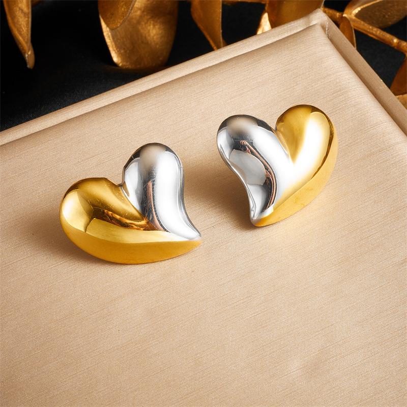 

Gold and Silver Two-tone Puffy Heart Stud Earrings разноцветный