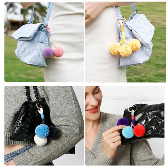 Bag Pendant Small Plush Ball Decor Keychain Soft Velvet Fluffy Ball Tote Suitcase Key Holder with Braided Rope Backpack Ornament