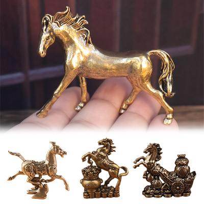Brass Horse Figurines Chinese New Year Zodiac Horse Ornament Feng Shui Lucky Statue Home Office Desktop Decoration Crafts