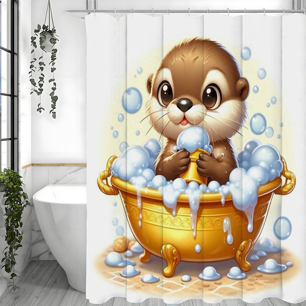 

Little Beaver Taking A Bath Shower Curtain Washable Dirt-Resistant Shower Head Waterproof Polyester Bath Curtain For Home Decor W60H190(CM)-1 Pcs