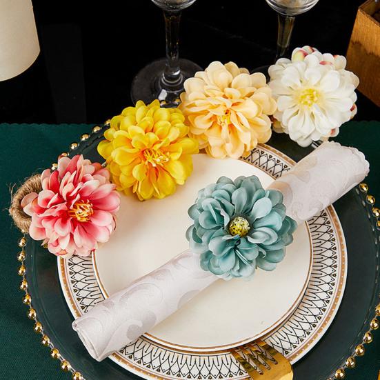 Napkin Ring Handmade Artificial Flower Decor Napkin Buckle Simulated Flowers Leaves Napkin Holder Table Decoration