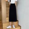Women's Autumn Black High-Waisted A-Line Long Skirt Chic Style with Back Slit Design