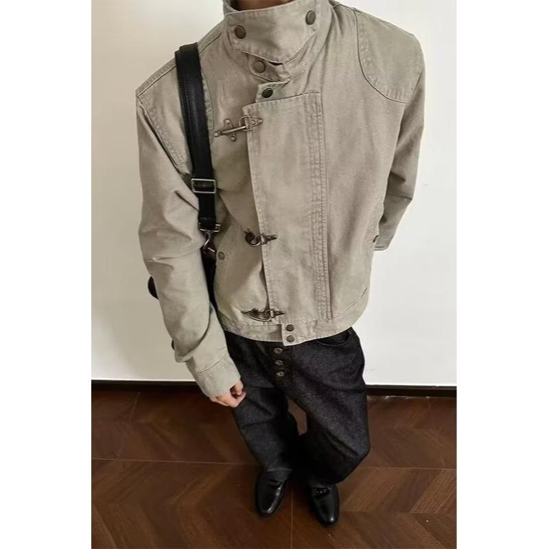 Men's High-End Retro Motorcycle Jacket – Autumn/Winter Vibe, High Street Trend Style Utility Outerwear
