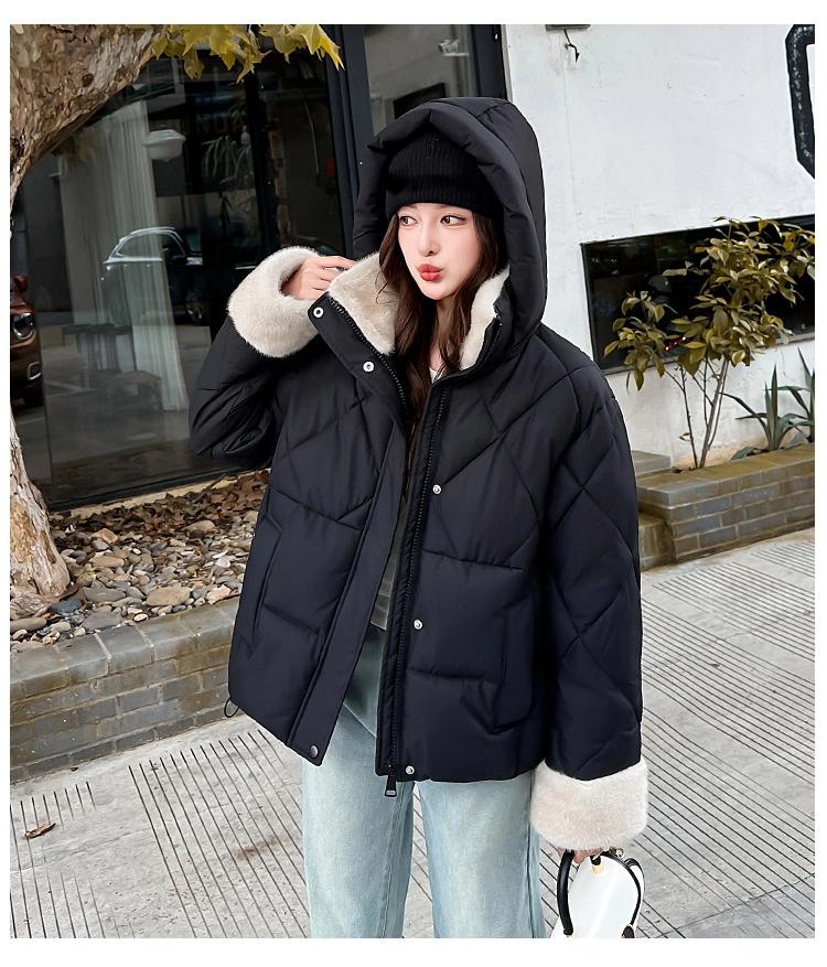 Tjock Varm Jacka med Avtagbar Huva och Kort Pälskrage