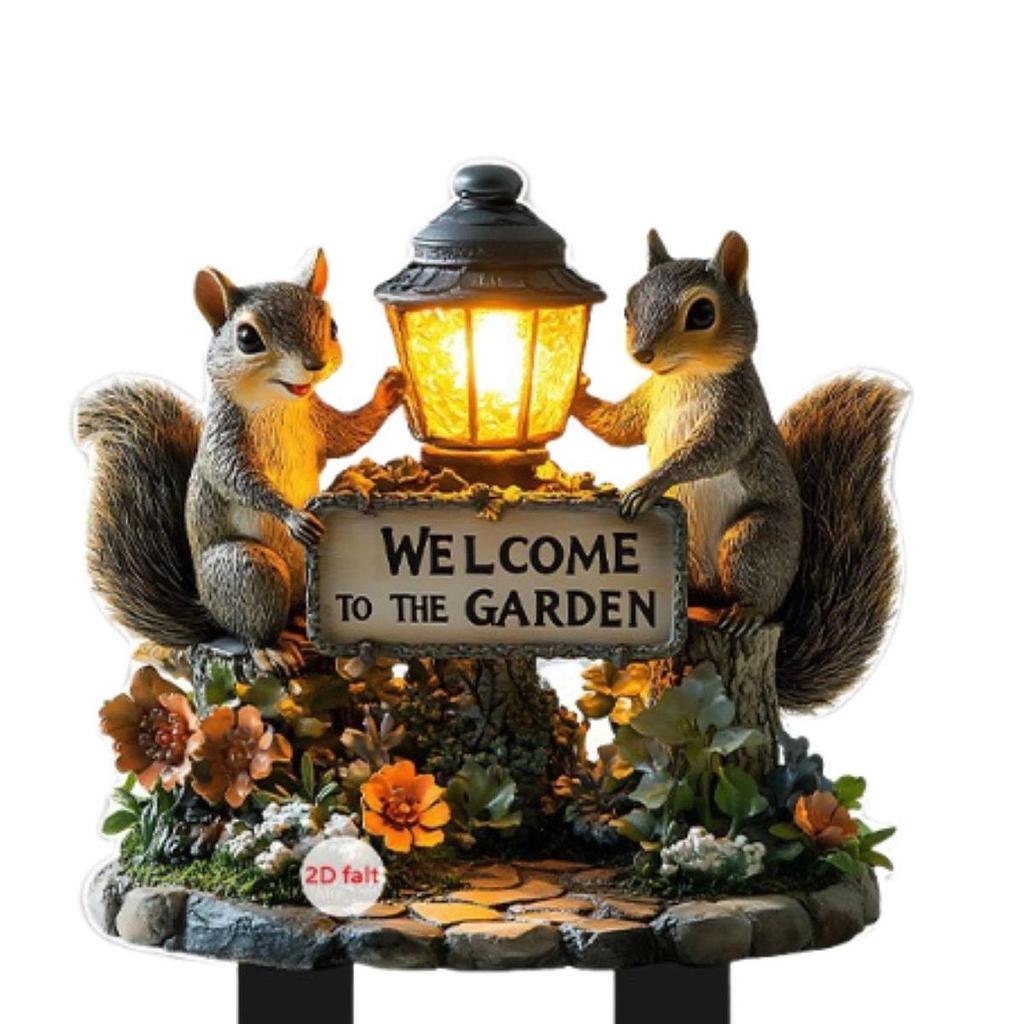 Squirrel Decorative Garden Stake 2D Creative for Flower Bed Outside Backyard