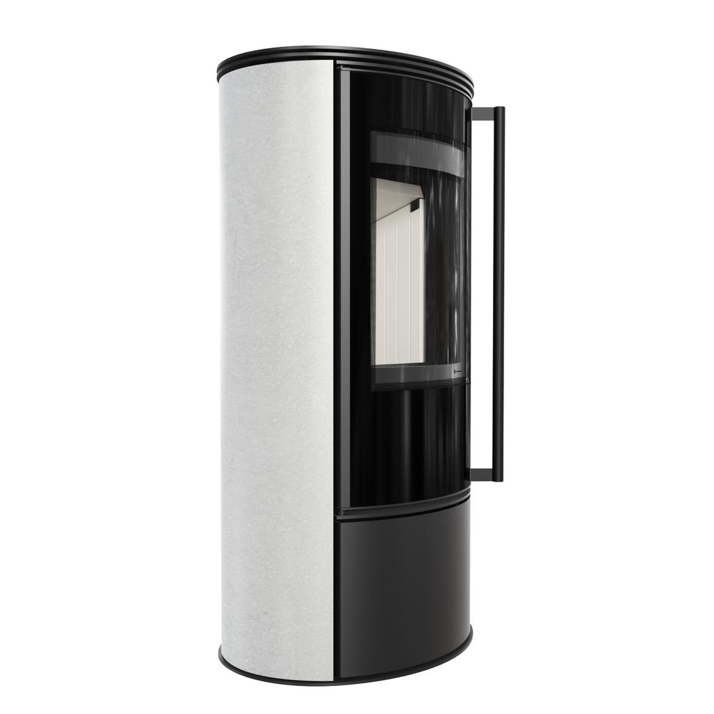 Wood Burning Steel Stove KRATKI ERIK Ø 150 5,5 kW Decorative Ceramics WHITE SATIN