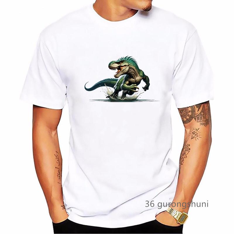 Dinosaur Animal Printed T Shirt MenS Clothing Summer Short Sleeve Tshirt Homme Harajuku Shirt Streetwear