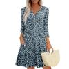 Women's Summer Dress Loose V Neck Three-quarter Sleeve Sundress With Pockets Dress