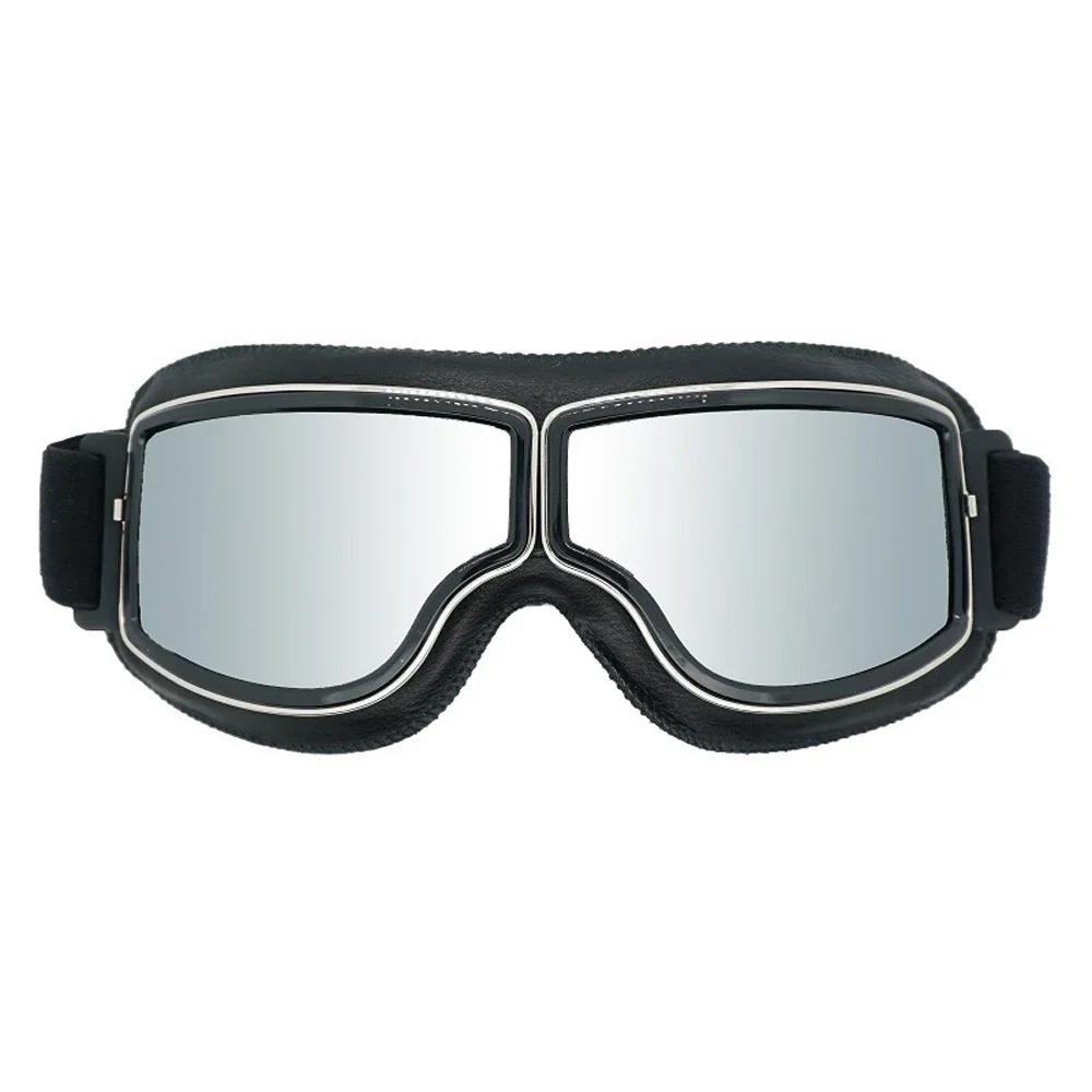 Vintage Pilot Motorcycle Goggles UV400 Windproof Scratch Resistant PC Lens with Leather Trim for Open Face Helmet
