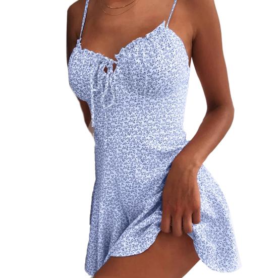 

Женское сексуальное тонкое мини-платье на бретелях на груди с цветочным принтом и большим подолом XL