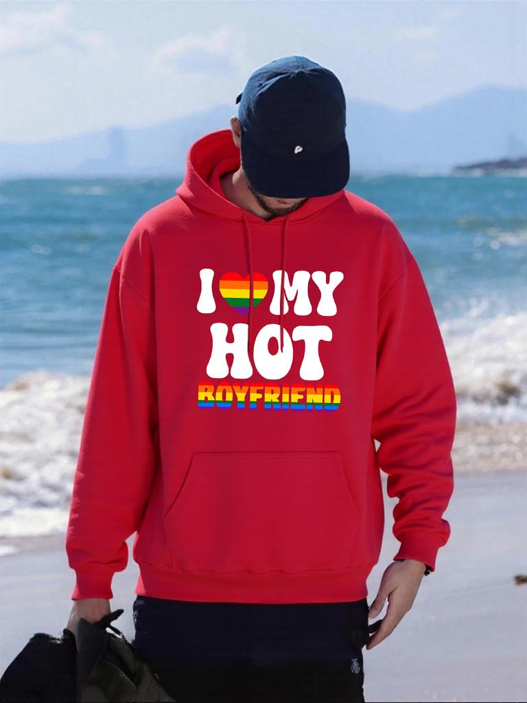 I Love Hot Boyfriend Printing Men Hoodies Casual Loose Sportswear Vintage All-Match Clothes Fleece Autumn Man Streetwear