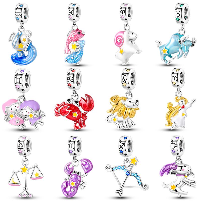 Sales 925 Silver Luminous Twelve Constellations Charms Bead Fit Bracelet DIY Women Birthday Jewelry Gifts