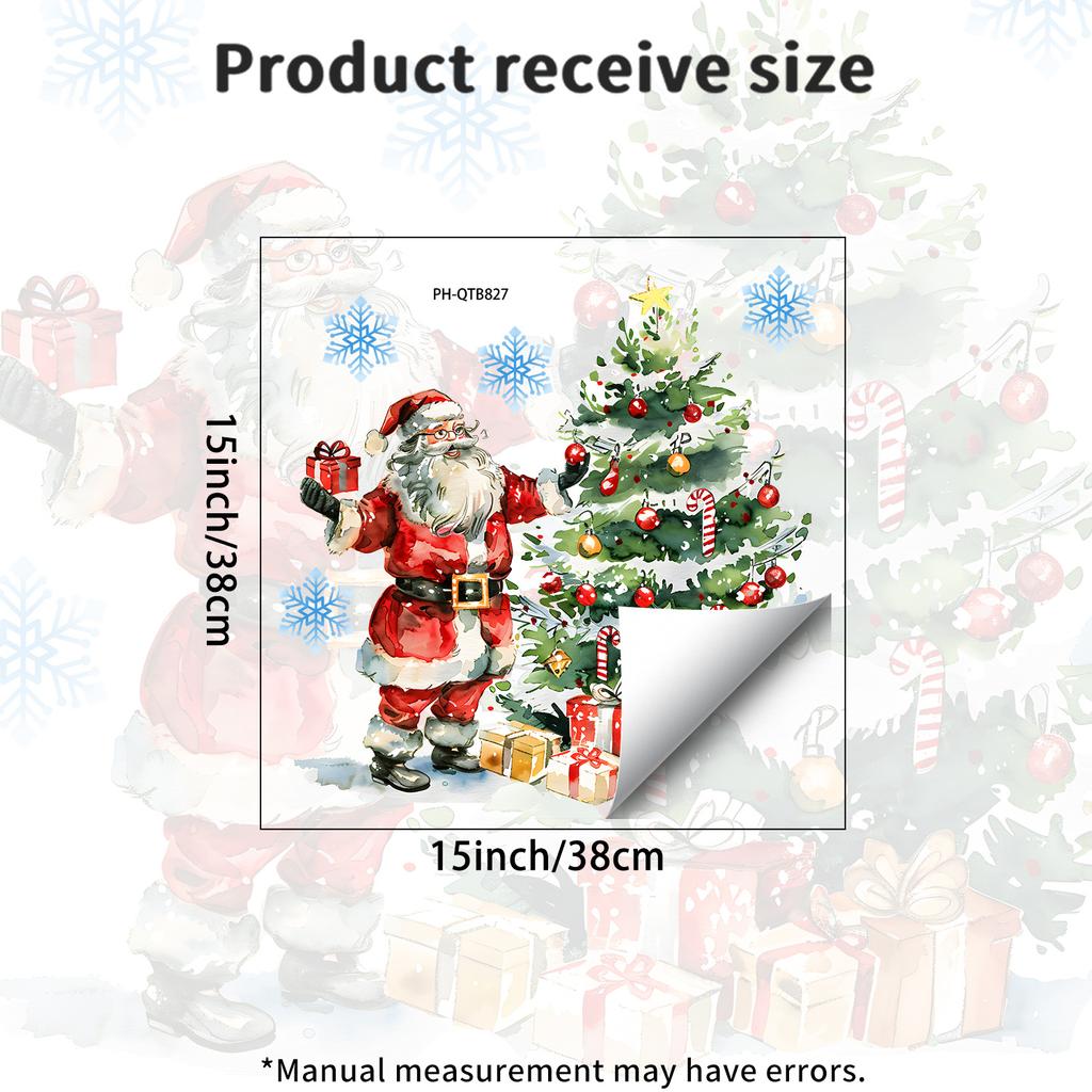 Watercolor Santa Claus Snow Scene Cottage Wall Sticker for Bedroom Entrance, Study Wall Decoration