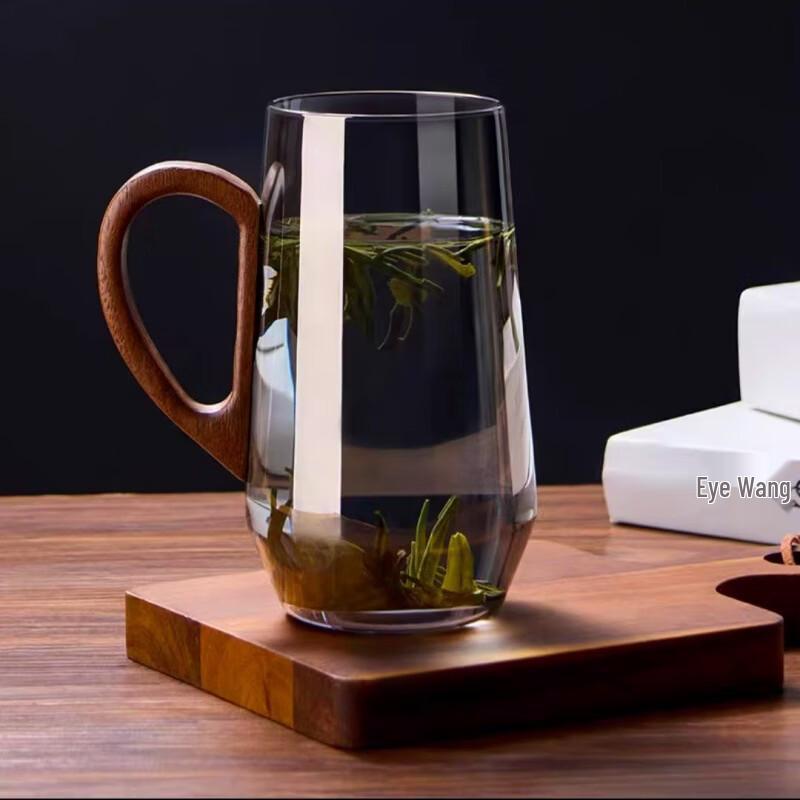 ZISIZ Transparent Glass Teacup with Wooden Handle