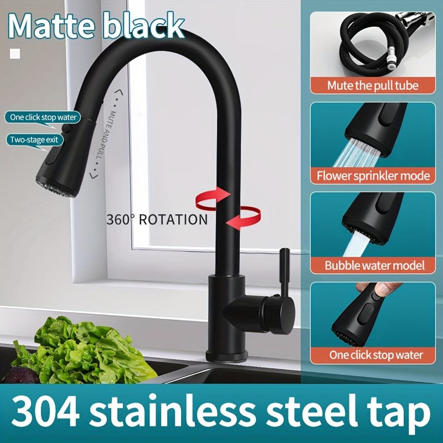 

Современный кухонный кран из нержавеющей стали 304 с выдвижной головкой для душа, однорычажный монтаж на одно отверстие, двойная функция чёрный