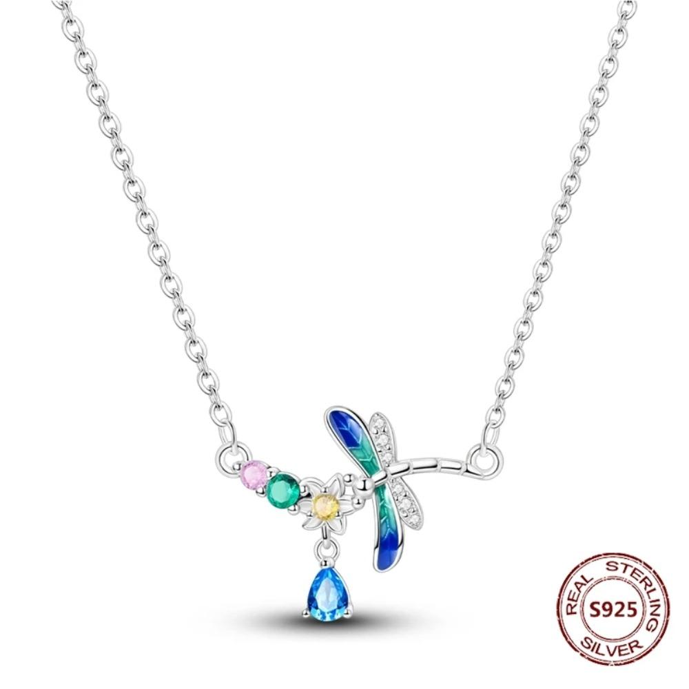 925 Silver Lucky Unicorn Necklace with Butterfly Firefly Bear Paw Print Zircon Chain Link Heart Jewelry for Women