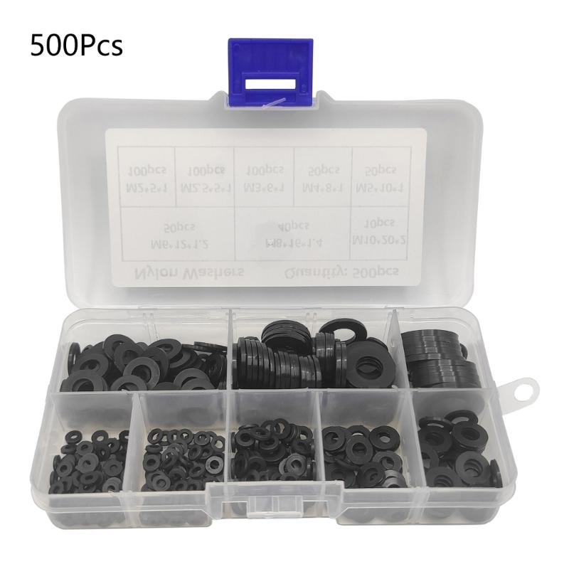 Pack of 500 Plastic Washers Washers Black Nylon Spacer Sleeves Plastic Washers Assortment Spacers 8 Size Washers Set