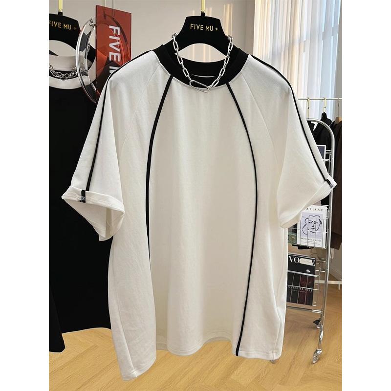

Summer Haute Couture Bright Stitching Contrasting Round Neck Raglan Short Sleeved Loose Casual Oversized T-shirt for Men L белый