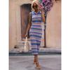 Women's Summer New Slim Fit Patchwork Jumper Fashion Striped Knitted Long Dress