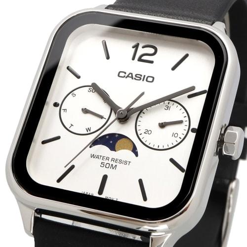 Casio CASIO Standard Moon Phase Analog Men's Watch MTP-M305L-7AV Black Leather Band Silver Overseas Model