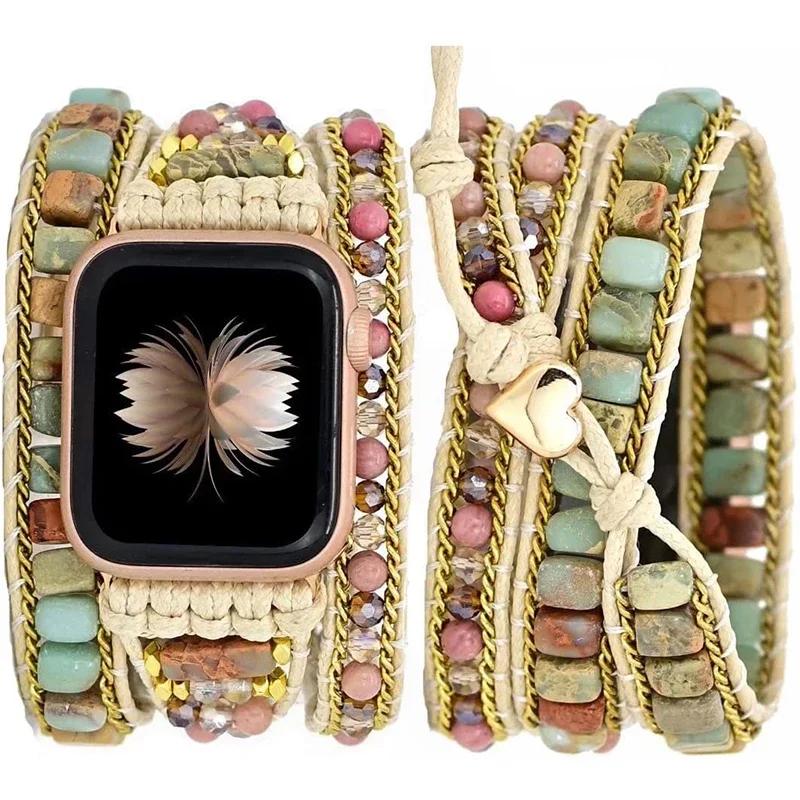 

Ремінець Bohemia для Apple Watch Ultra Ремінець 49мм 44мм 45мм 41мм 42мм 38 Ручний Браслет з Натуральних Намистин Iwatch Series 8 7 6 Se 5 3 42 44 45 49MM S