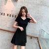 New Summer Women's Dress, Red V-neck Short-sleeved Waist and Thin Age-reducing Temperament A-word Skirt