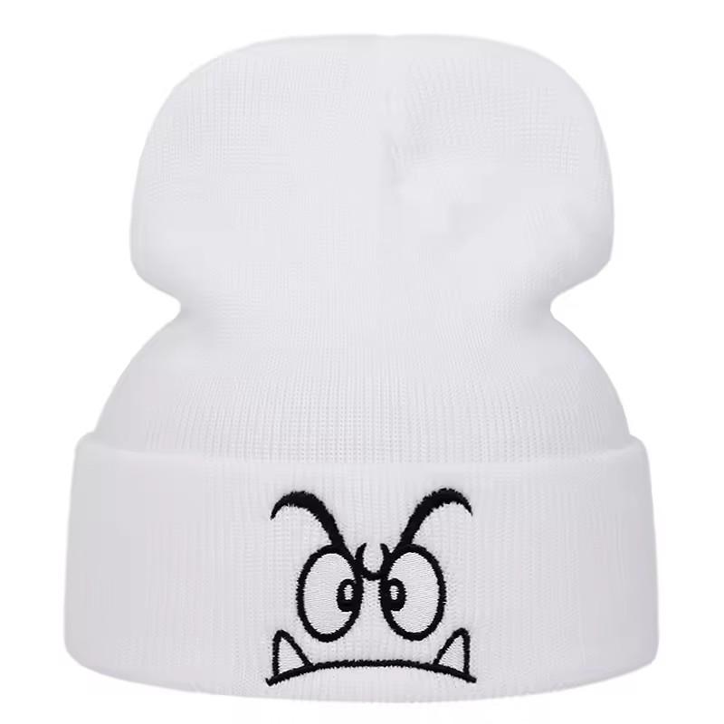 Angry Expression Embroidered Knitted Hat, Warm Woolen Hat for Men's and Women's Outdoor Sports Events in Autumn and Winter
