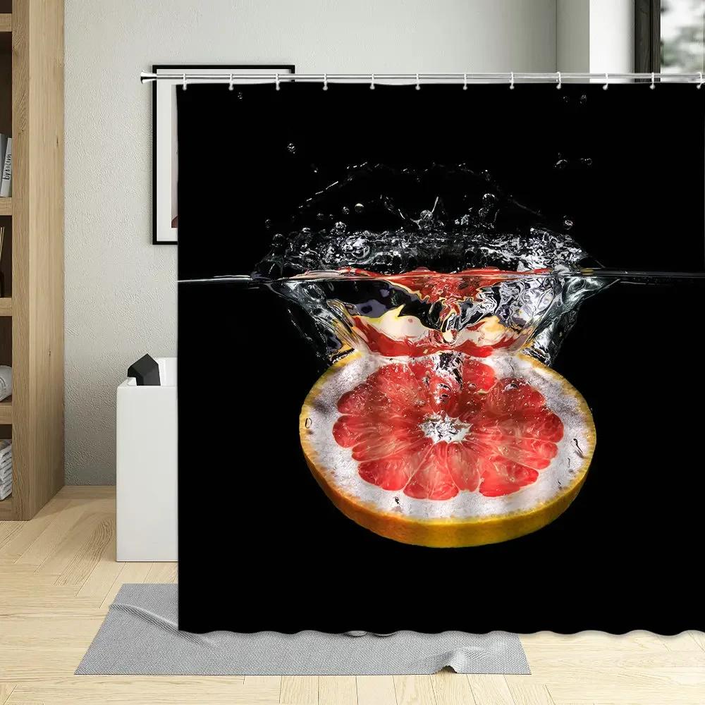 Tropical Summer Fruits Printed Shower Curtain, 3D, Cherry, Orange, Strawberry, Pear, Bathroom Decor, Curtains with Hooks