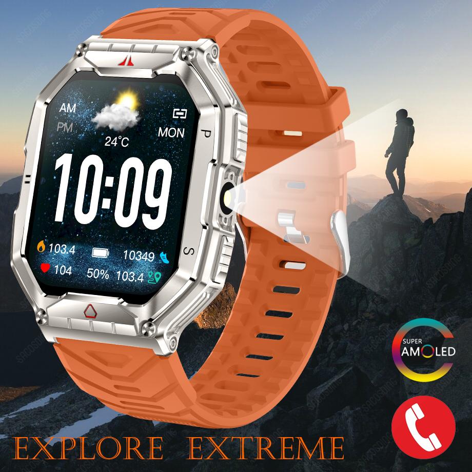 

SACOSDING Смарт-часы для мужчин, спорт на открытом воздухе, компас, фонарик, освещение, 650 мАч, BT, вызов, кислород в крови, мониторинг сердечного ритма, умные часы