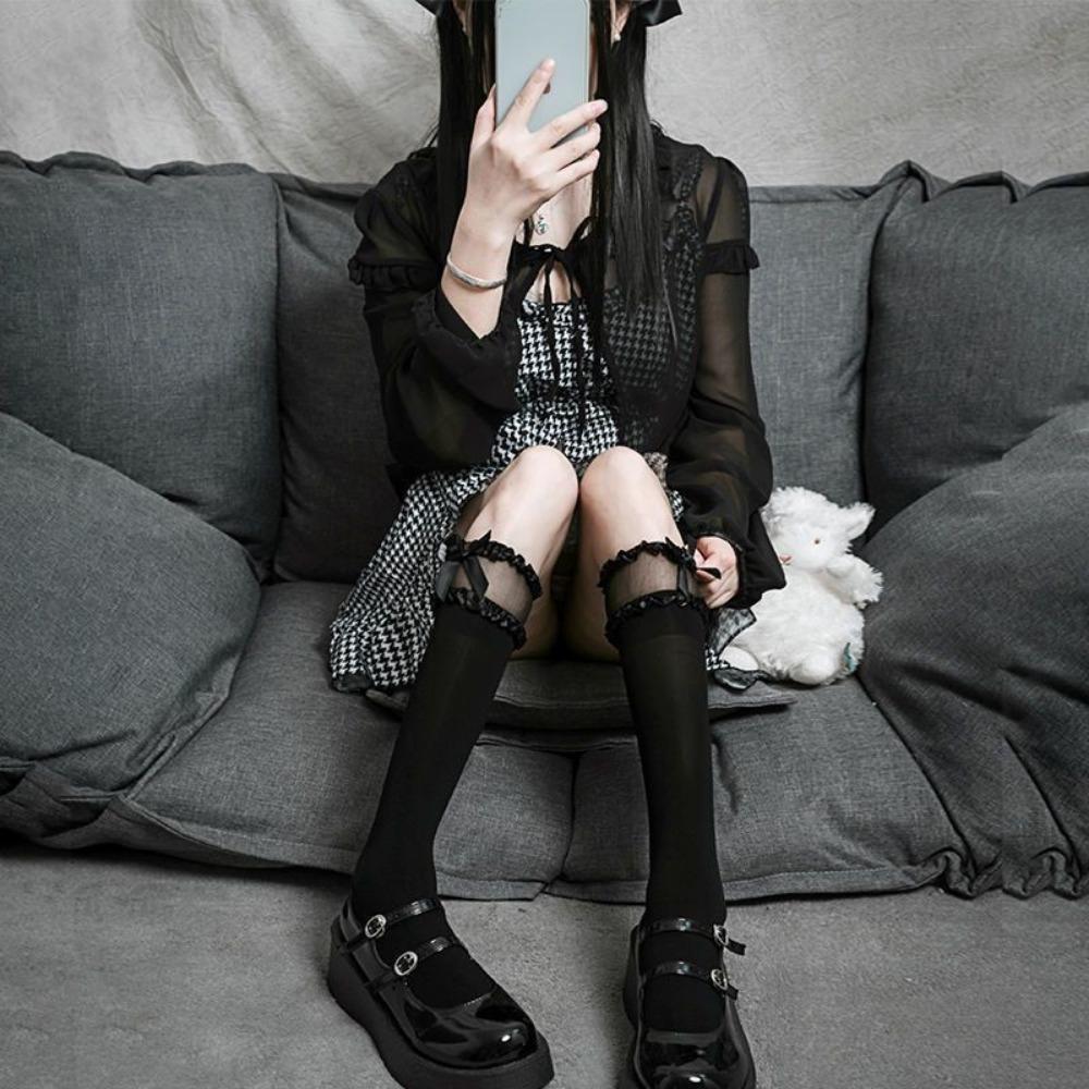 JK Calf Socks Lolita Lace Tube Socks Women's Summer Thin Bow Lolita Cute Half Socks Thin