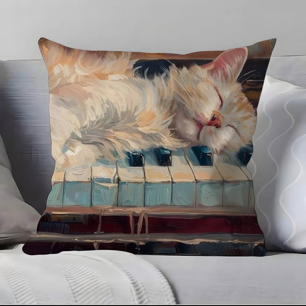 Cute Oil Painting Colorful Cat Pillow Case Pillowcase Soft Skin Friendly & Comfortable With A Hidden Zipper