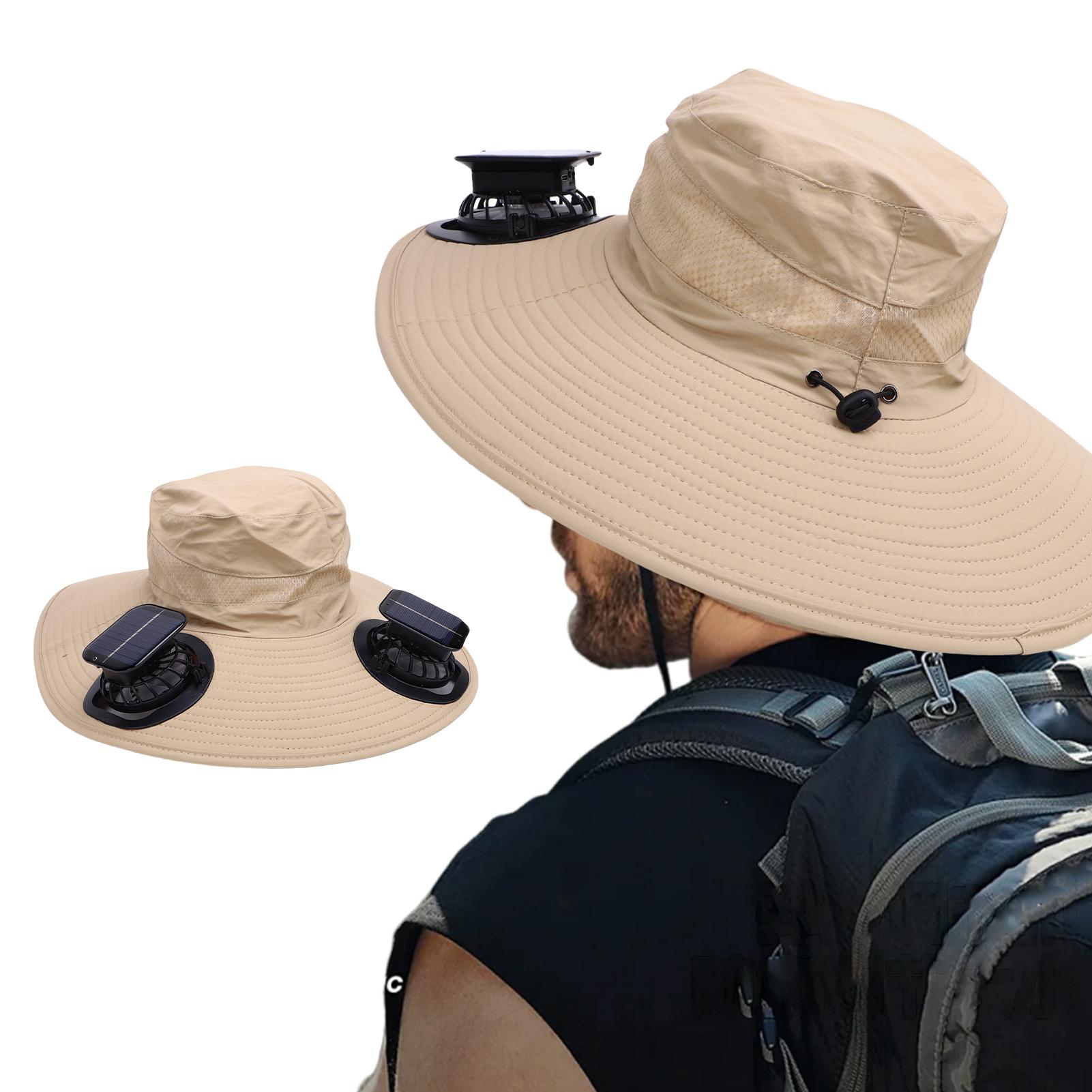 

Solar Fan Hat Sunproof Wide Brim Fishing Hat with Drawstring for Men and Women